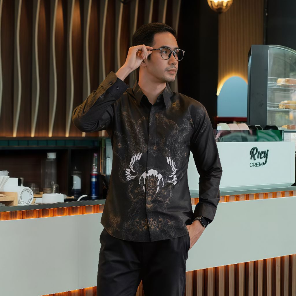 Kemeja Batik Katun Solo Halus SLIMFIT WERKUDARA HITAM Ready Panjang Dan Pendek (Pilih Variasi) Size 