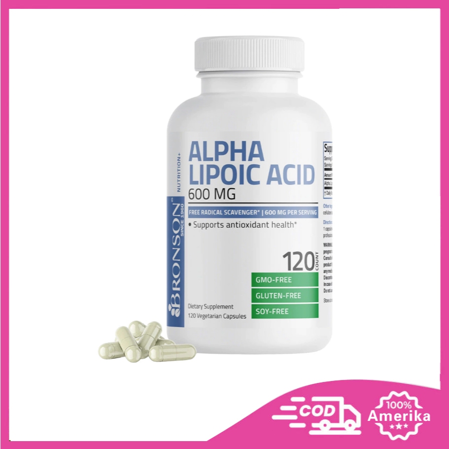 Bronson Alpha Lipoic Acid Glucose Metabolism Antioxidant Suplemen Pencernaan Vegan 600 mg Rich Rabbi