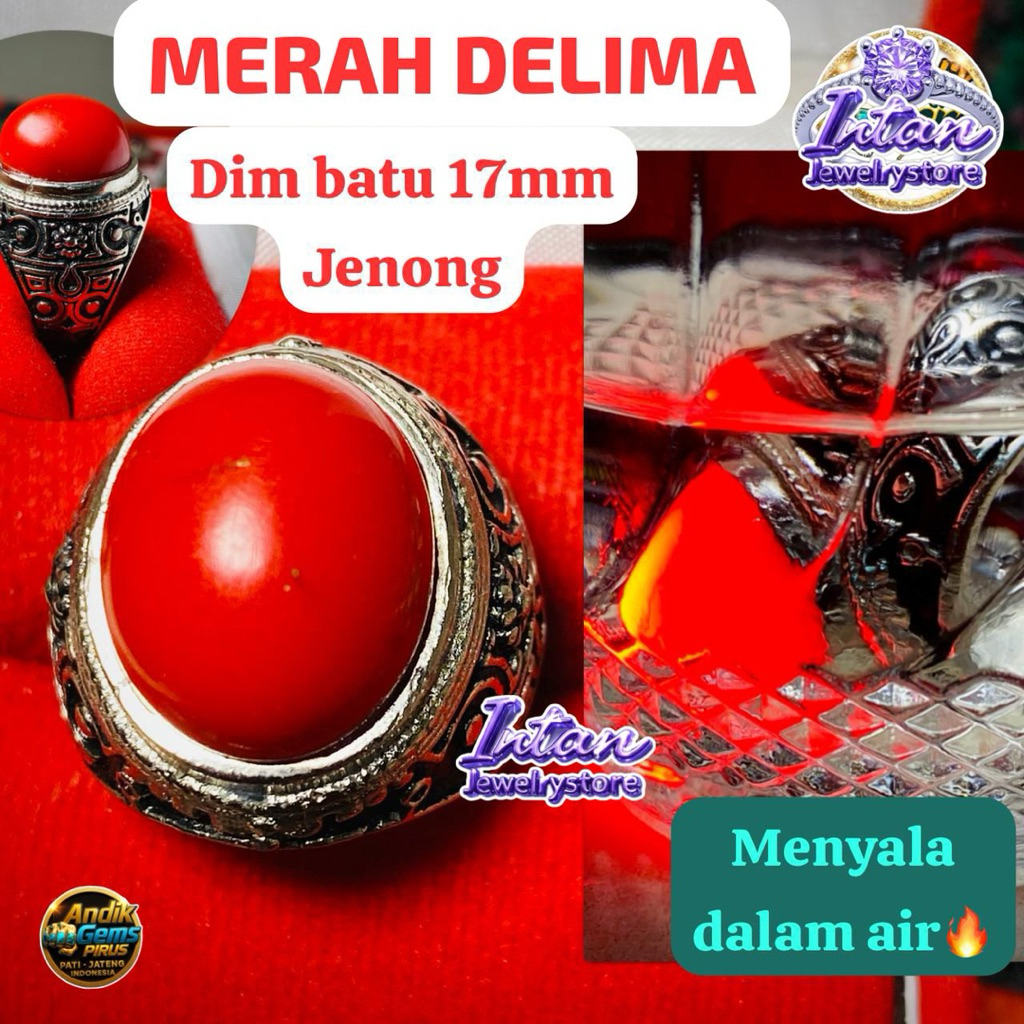 BATU AKIK MERAH DELIMA MENYALA DALAM AIR 19MM RING ALPAKA SUPER ro