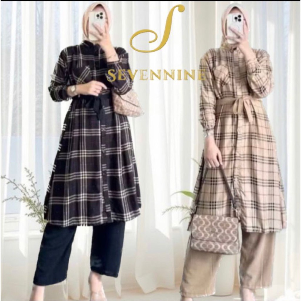 SET TUNIK KOTAK ONE SET BAJU WANITA KEKINIAN MOTIF RAYON DIAMOND BUSUI