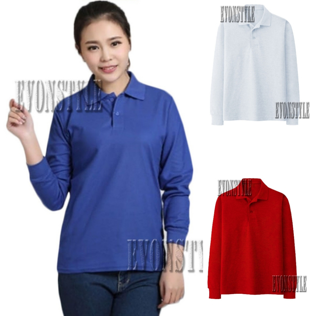 Kaos Polo Lengan Panjang Pria Wanita Adem/Kaos Seragam Polo Lengan Panjang