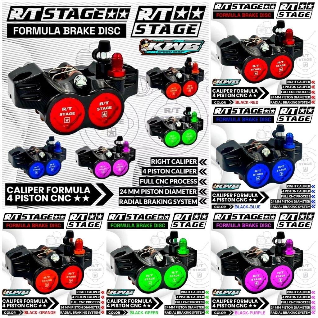 Kaliper 4 Piston Formula RT/Stage Black Edition Universal Untuk Semua Motor Full Cnc Almunium Origin
