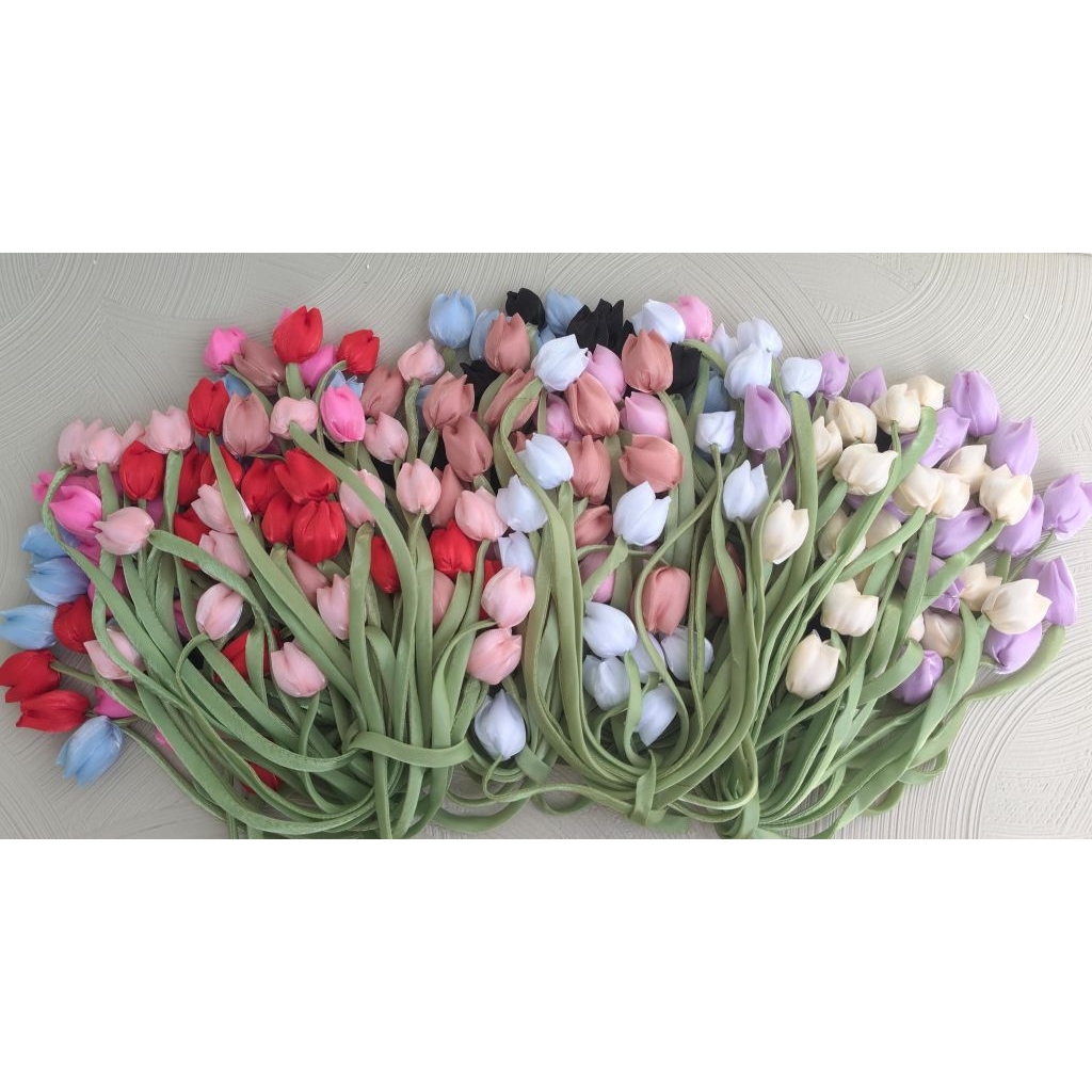 (1pcs) Tali Bagcharm Bunga Tulip / Aplikasi Pita Pillow Flower