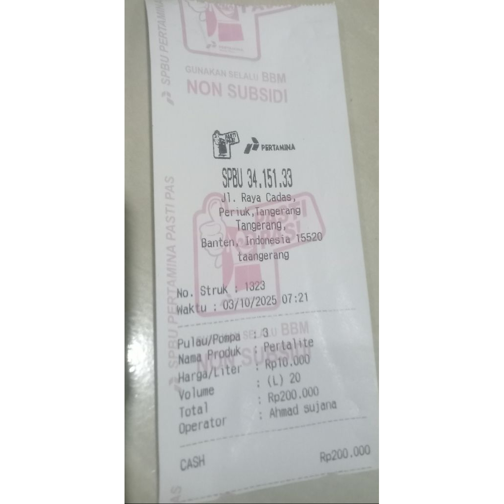 custom struk pembelian bensin (hilang/rusak)