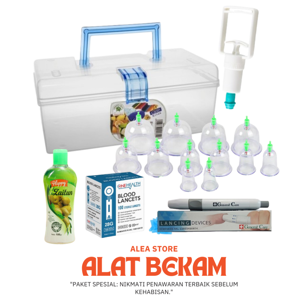 Set Alat Bekam 12 Cup Lengkap dengan Jarum Lancet untuk Terapi Basah dan Kering kemasn box pvc