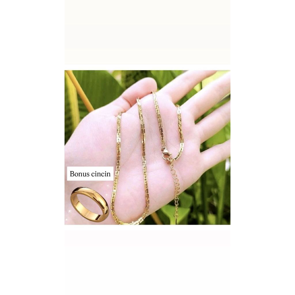 Bonus Cincin-Kalung Titanium Rantai Italy Santa Kaca Mirip Emas Pria Dan Wanita Anti Karat Dan Anti 