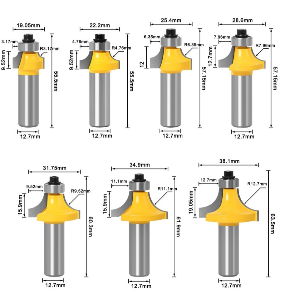 Mata Router Kayu Round Over Mata Profil Gagang 1/2 (12.7mm) untuk Router Trimmer Seperempat Bulat