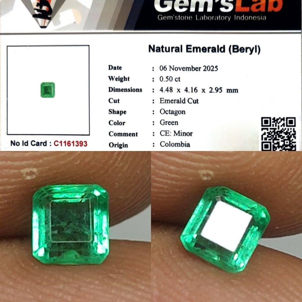 HQ ITEM Natural Emerald Colombia Minor Zamrud Under 1ct GLI Clean Top Crystall Full Luster Nice Colo