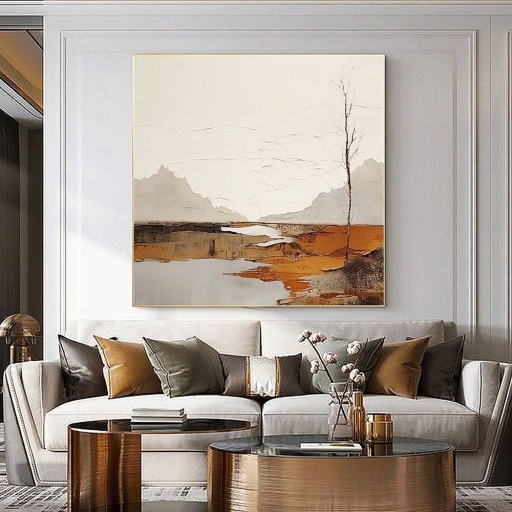 Lukisan Dinding Pemandangan Gunung Vintage Jepang - Lukisan Tangan Asli - Lukisan Tekstur Timbul - H