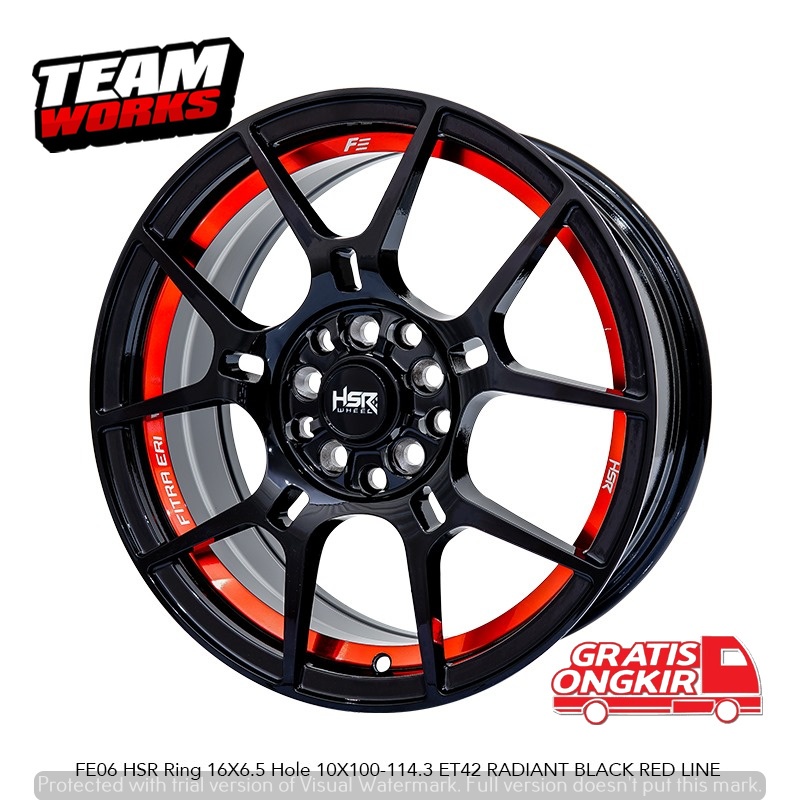VELG MOBIL RING 16 BUAT MOBIL GRANDMAX BRZ SILVIA VELK HSR FE06 RING 16 LEBAR 65 ET42 BLACK REDLANE