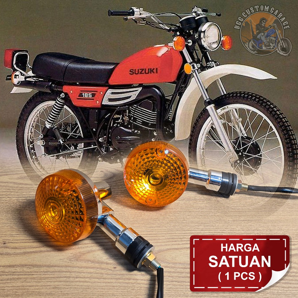 Lampu Sein Klasik Bulat Chrome Mica Kuning Universal untuk Motor Custom dan Trail