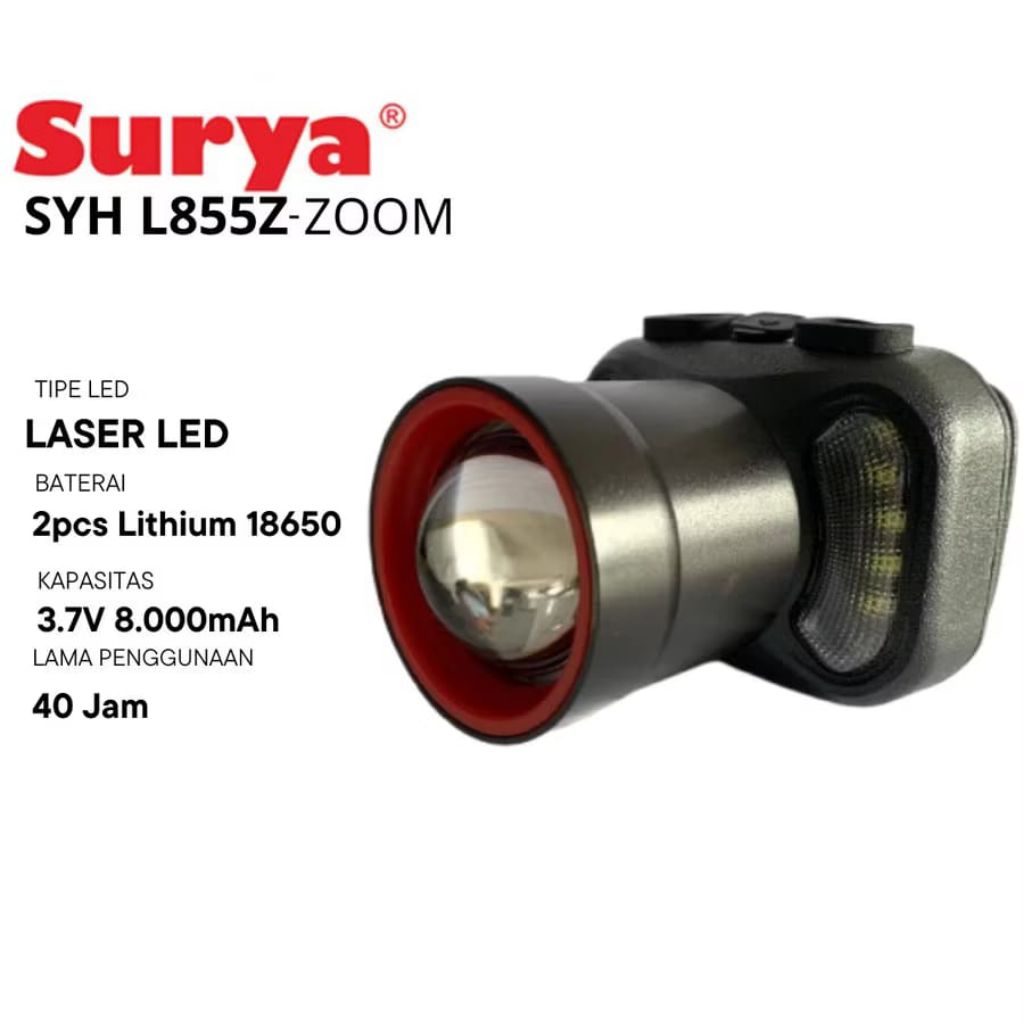 Surya SYH L855Z 85 Watt Lampu Senter Kepala Headlamp LED Rechargeable | Cahaya Putih / Cool Daylight