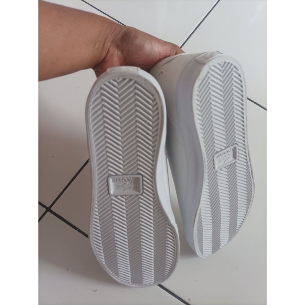 sepatu laki laki  warna putih  merek lacoste.
