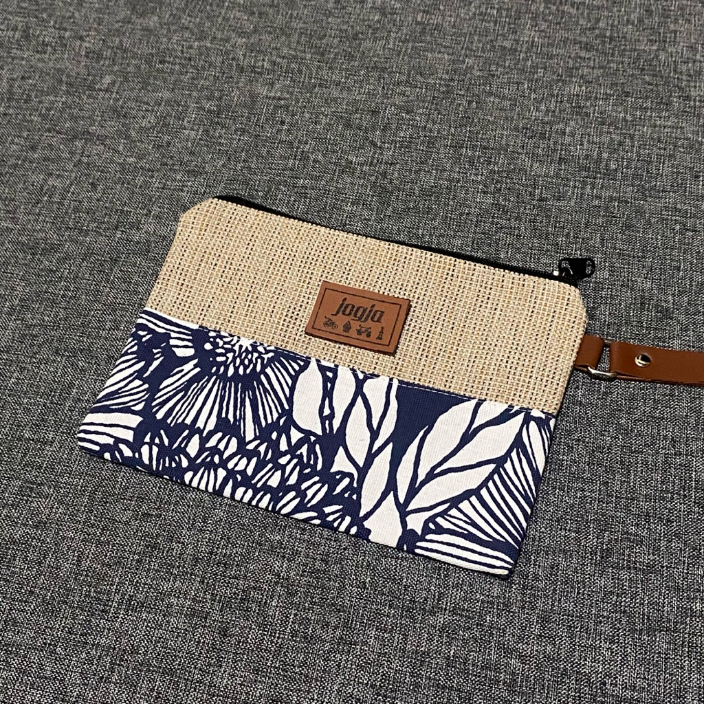 POUCH KANVAS DOMPET SERBAGUNA POUCH KOSMETIK TAS KOMBINASI MOTIF SOUVENIR JOGJA TAS KANVAS TWILL TAS