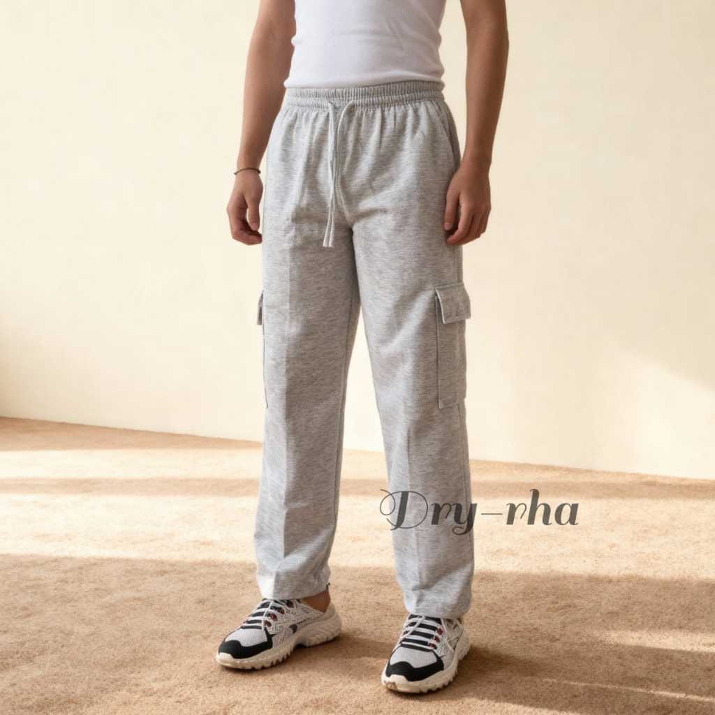 Dryrha - Celana Cargo Panjang Pria Korea Style Basic Sport Celana Training Kargo Panjang Pria Highwa