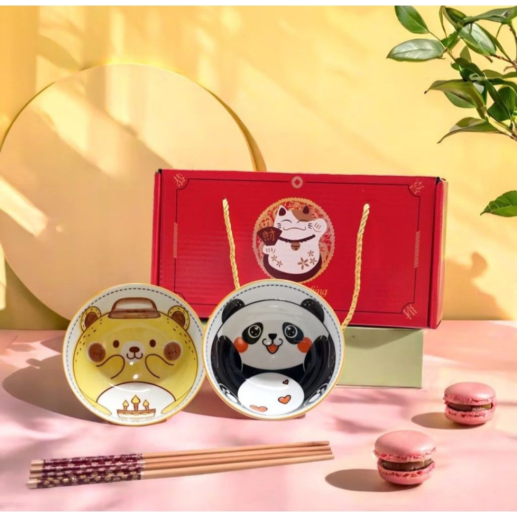 Mangkok Set Keramik Motif Hewan Lucu - Hampers Mangkok/Souvenir Hadiah