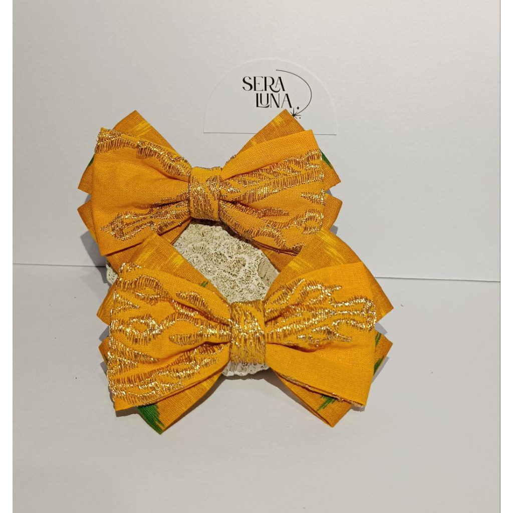 SeraLuna Yellow - Jepit Accessories Rambut Etnik dari Kain Songket Bordir premium bentuk pita untuk 