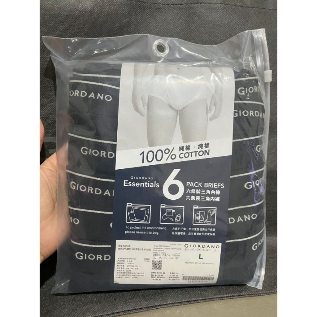 CELANA DALAM PRIA GIORDANO ORIGINAL 6pcs|GIORDANO UNDERWARE MEN SOLID CLASSIC BRIEF 6PCS MIX COLOUR
