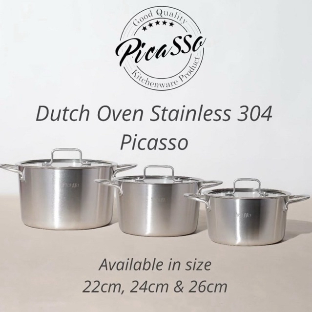 Dutch Oven Picasso stainless 304 with glass lid / soup pot / panci kuping stainless 304