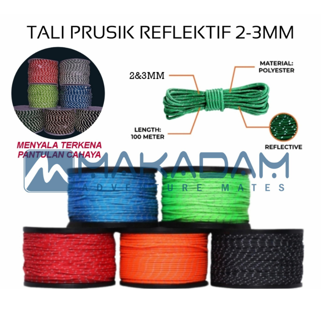 tali prusik paracord reflective tali reflektif reflektor menyala skotlet 2mm 3mm