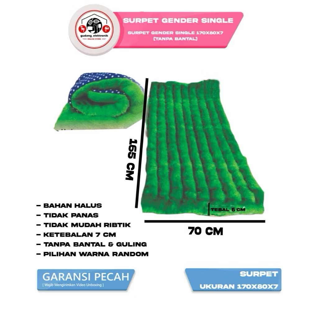 Surpet Bulu Empuk Bantal Tebal Murah Kasur Lantai Surpet Gender SRP SG170X70X6cm