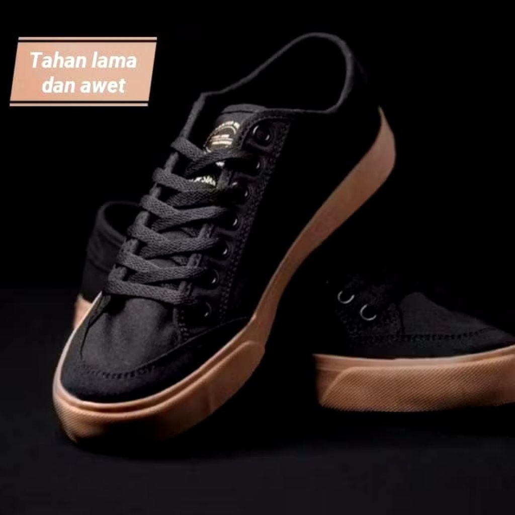 LUCKY STAR GOLF Black/Gum / Sepatu sneakers Kanvas Canvas Kasual Pria Laki Dewasa lucky star origina