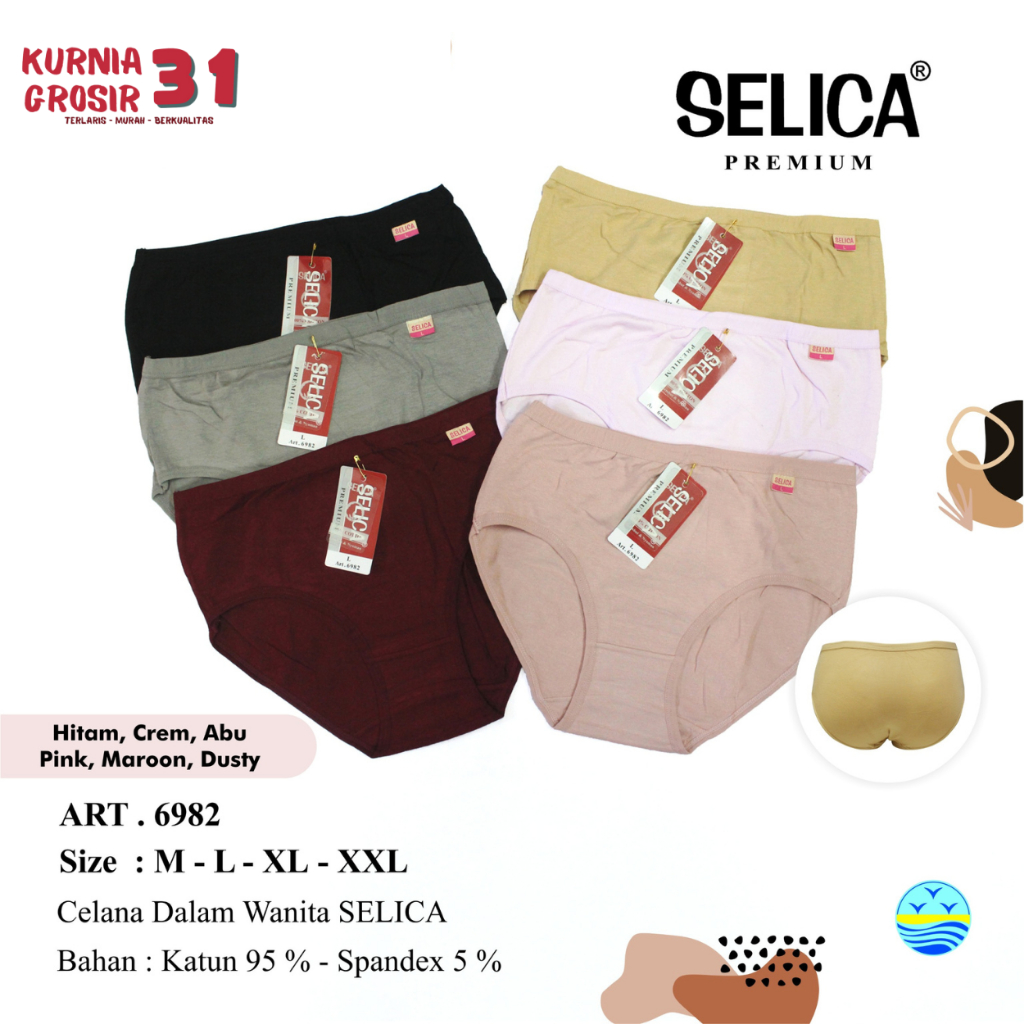 Celana Dalam Wanita Katun SELICA 6982 MIDI M-XXL / Pakaian Dalam Seamless Premium