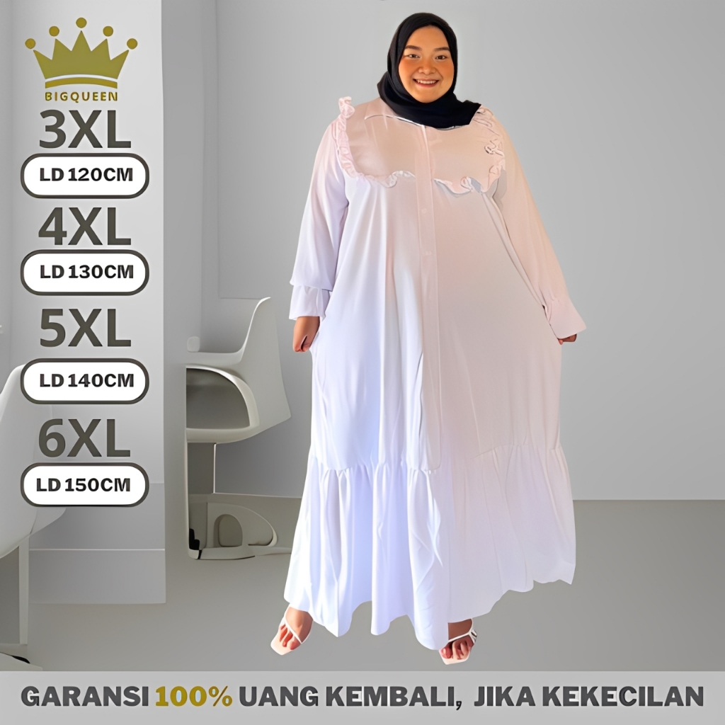 Gamis Dress Polos Wanita Jumbo LD 120 130 140 150 Baju Lebaran Crinkle Premium Abaya Putih Mewah