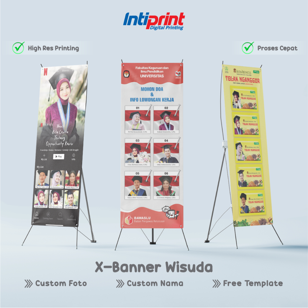 Cetak Banner Wisuda / Standing Banner Graduation / Spanduk Sidang Skripsi Kelulusan + Tiang X Banner