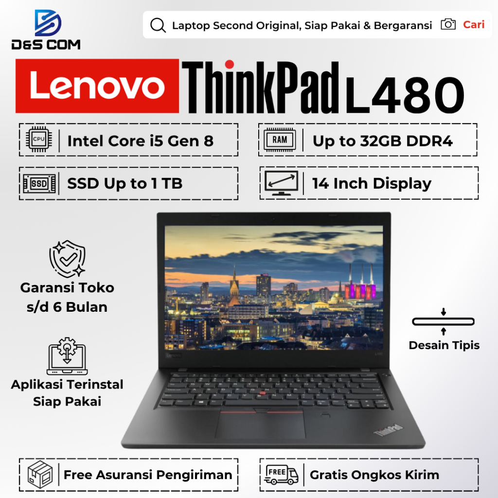 Lenovo Thinkpad L490 / L480 i5 Gen 8 8GB 512GB Laptop Second Bergaransi Siap Pakai Original