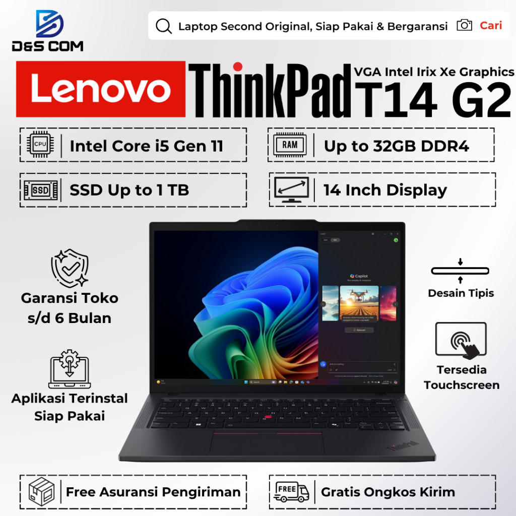 Lenovo Thinkpad T14 Gen 1 / Gen 2 Core i5 Gen 10 / Gen 11 16GB 512GB Laptop Second Bergaransi