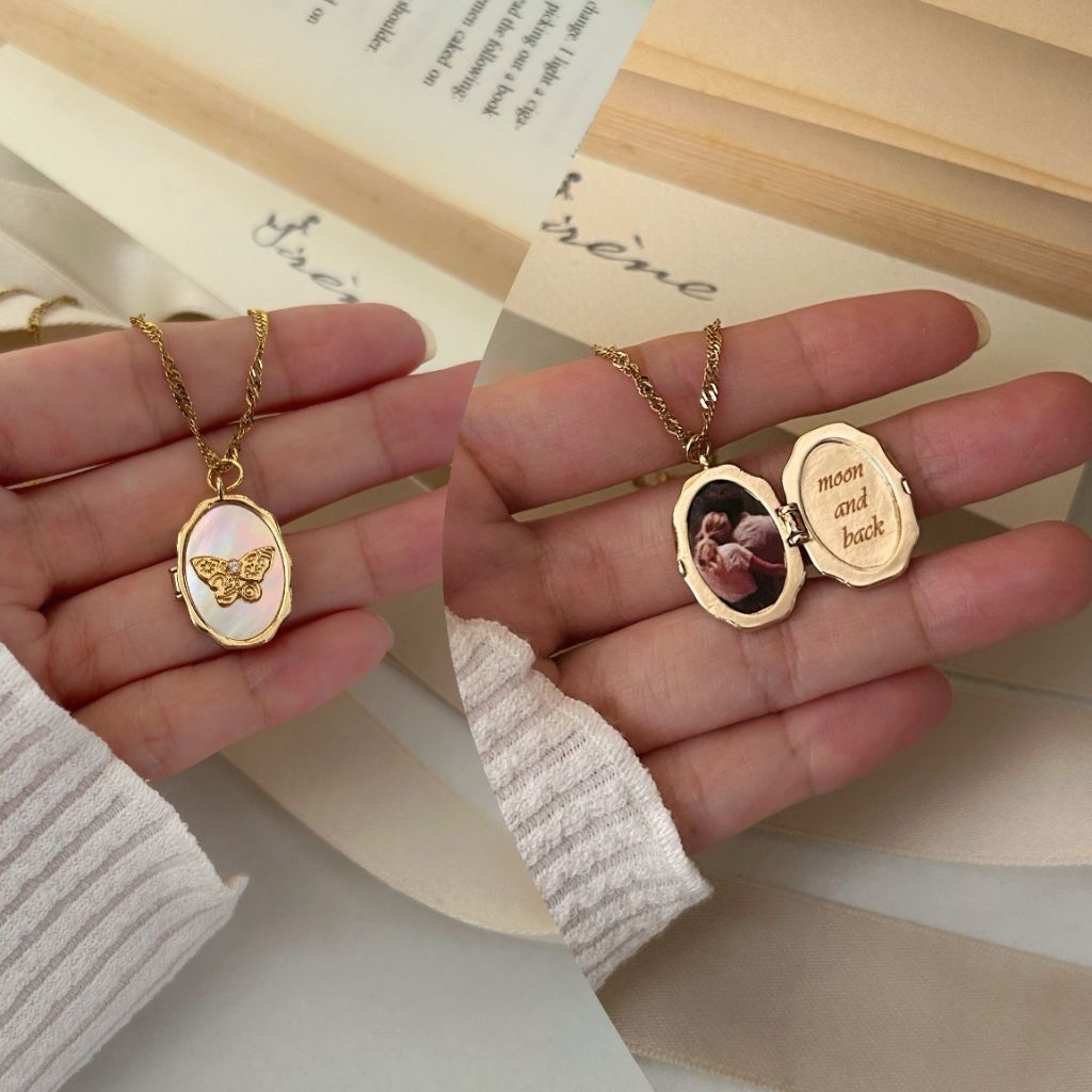 DDH Butterfly Angel Book Locket Necklace | Kalung Custom Foto Ukiran Gift | Sirene Jewelry