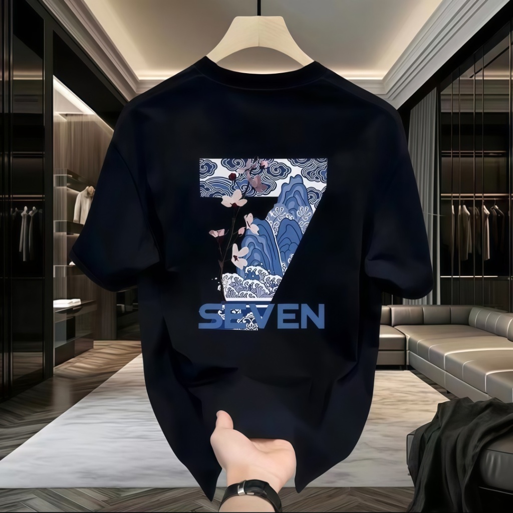 COD Kaos Print Angka 7 Keren, Gaya Street Fashion, Oversize Versatil