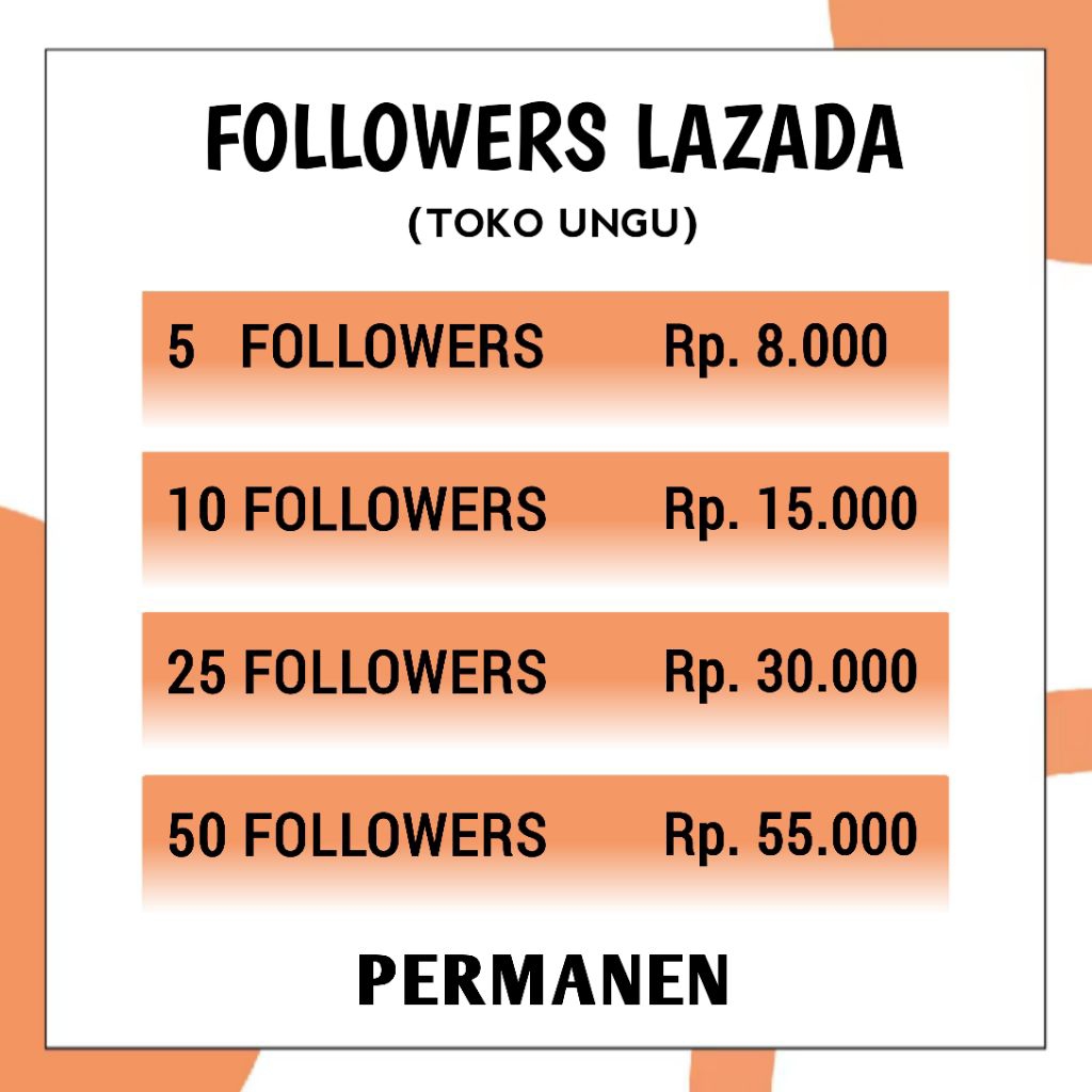 Followers Lazada Toko Ungu Permanen & Bergaransi