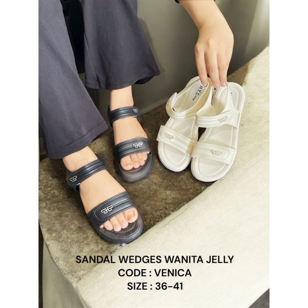 Sandal wedges tali belakang wanita premium