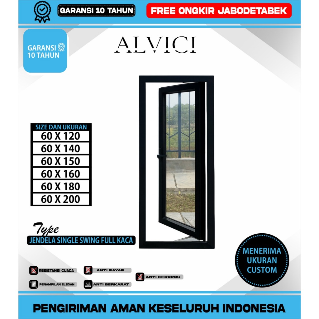 Jendela Swing 1 Daun UPVC Hitam ALVICI