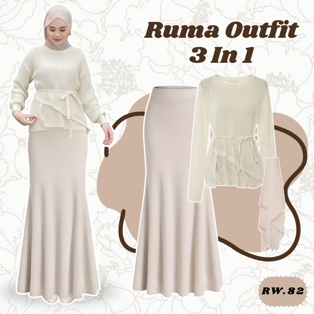 Outfit Kekinian (Yuruma Sweater, Rok Duyung, Hijab) Outfit Set Wanita 3in1 -RW82