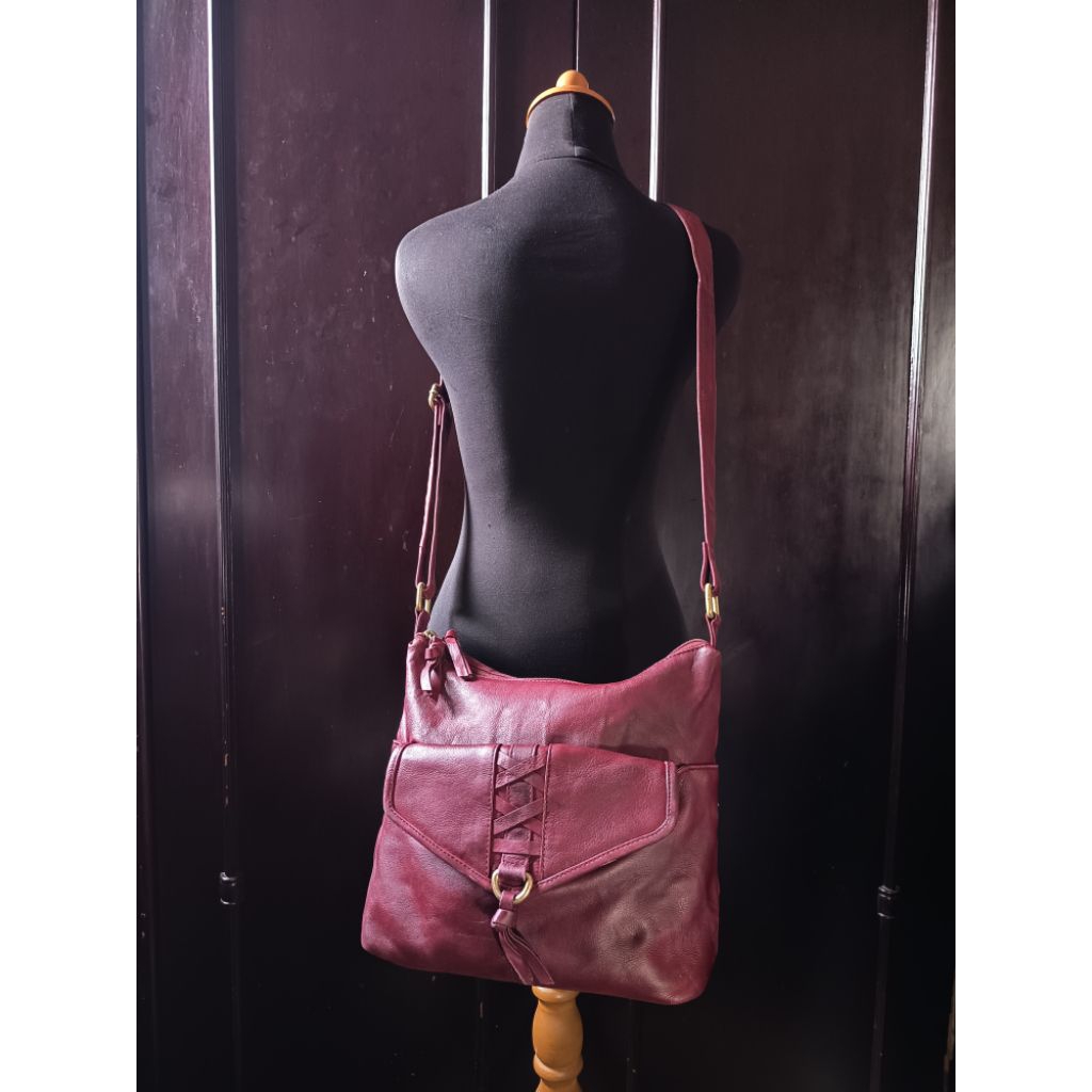 Sling Bag / Tas Selempang Kulit Asli Great American Leather Works Maroon Genuine Leather Preloved/se