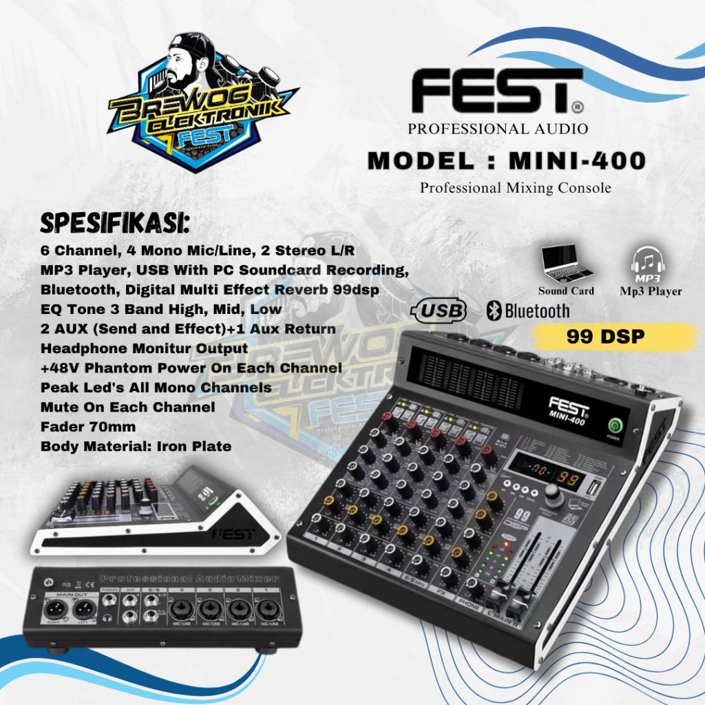 Original Brewog Fest Indonesia Mixer Mini-400 6 Channel Bluetooth