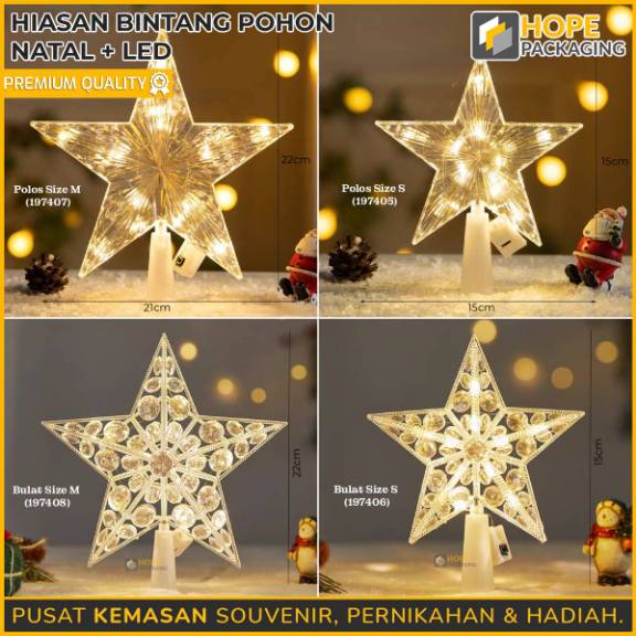 Hiasan Bintang Pohon Natal Gold / Hiasan Natal Bulat /Hiasan Natal Daun bulat /Hiasan Natal 3D+ Gant