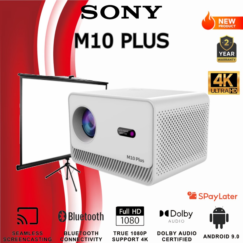 Proyektor M10 Plus Android 11.0 Mendukung UHD 4K Home Theater Fokus Otomatis Wifi Ganda TV HDR Proye