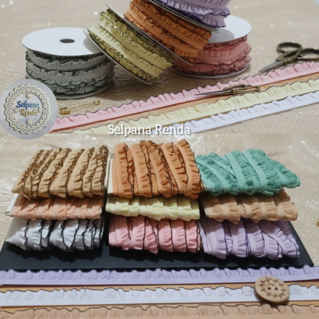 Renda Karet Elastis Warna Warni 1.5 Cm Panjang 15 Yard