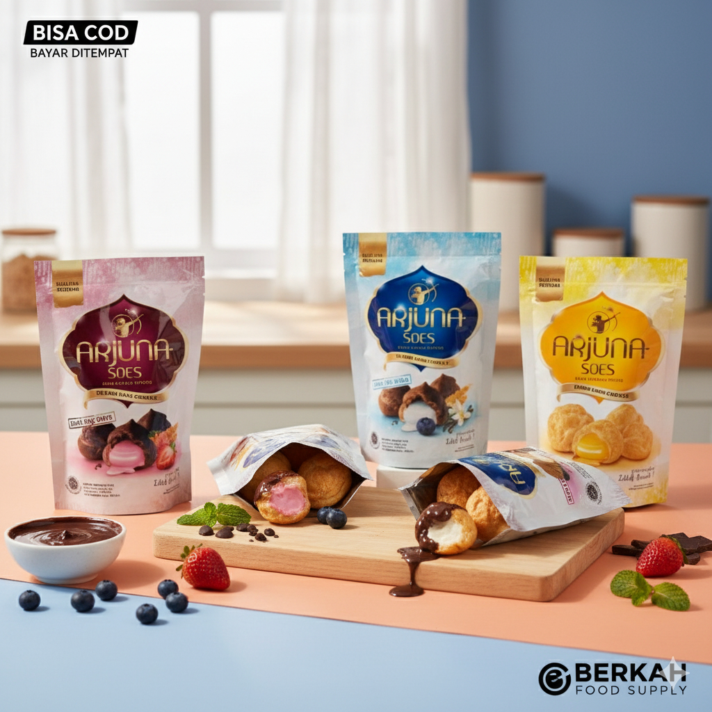 (BERKAH) Arjuna Soes Kue Sus Kering 30gr x 10pcs Soes Isi Krim Rasa Coklat Keju Strawberry Vanila Sn