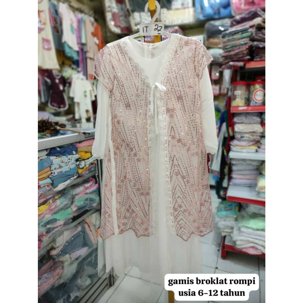 GAMIS ROMPI BROKLAT ANAK / GAMIS ANAK PUTIH / GAMIS ANAK SATU SET HIJAB / GAMIS