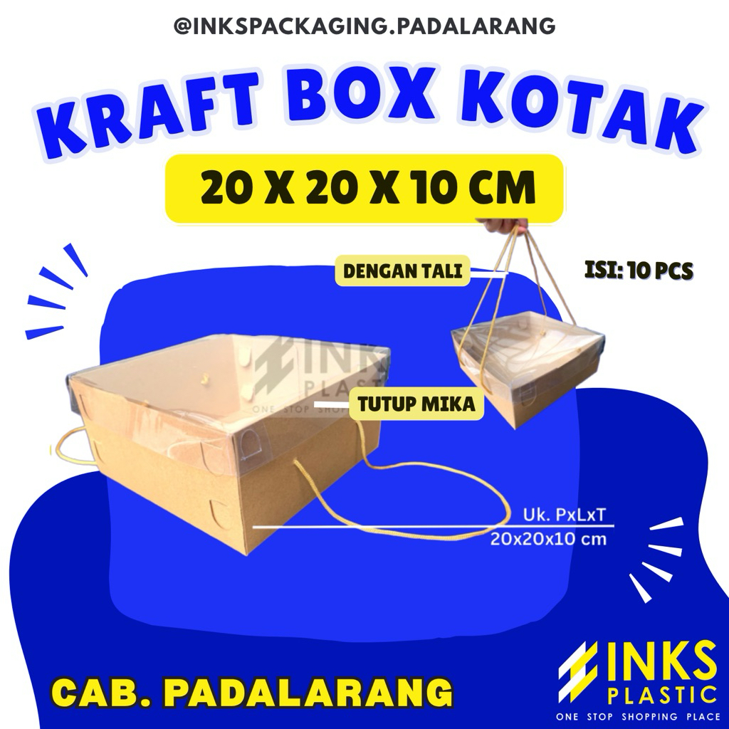 KRAFT BOX TALI 20 X 20 X 10 + TUTUP MIKA
