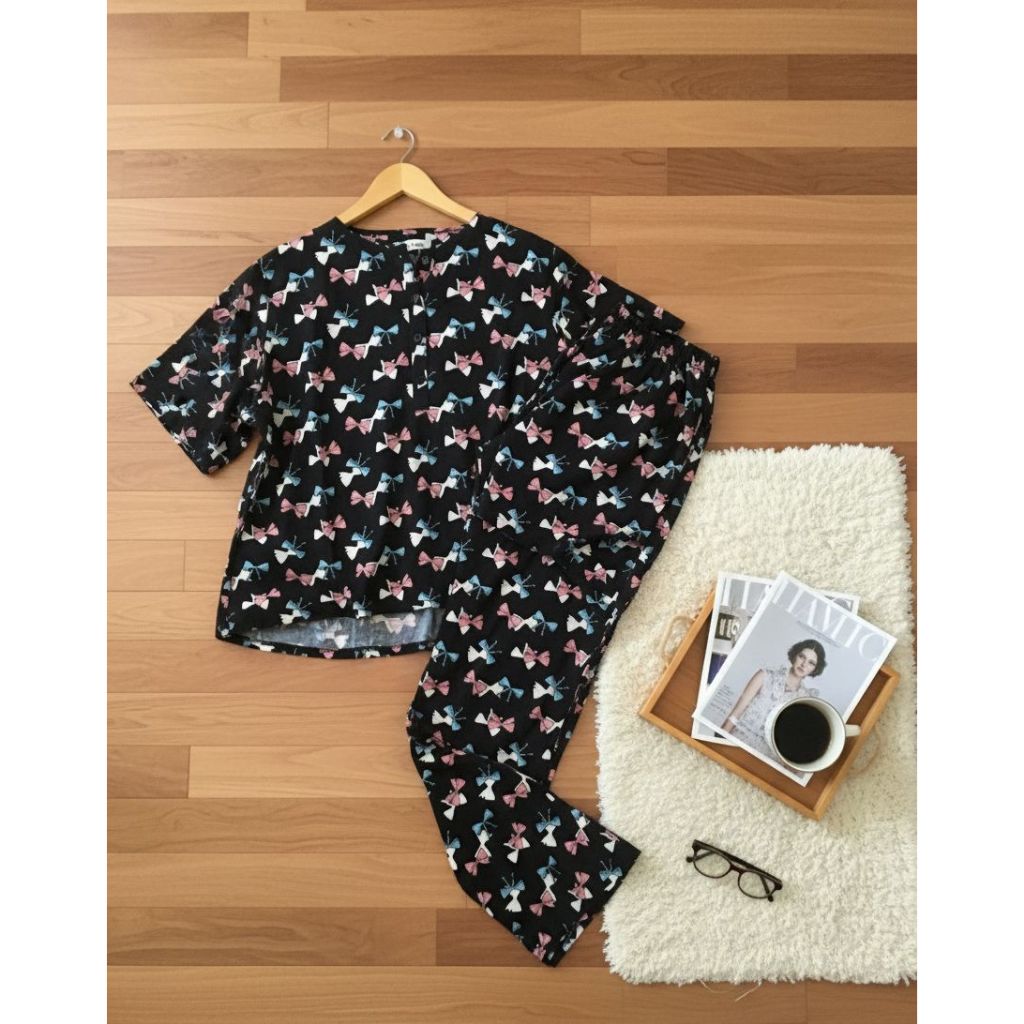Senyum Pajama Set Lengan Pendek Setelan Baju Tidur Wanita Piyama Dewasa Pakaian Tidur Piyama Set Piy