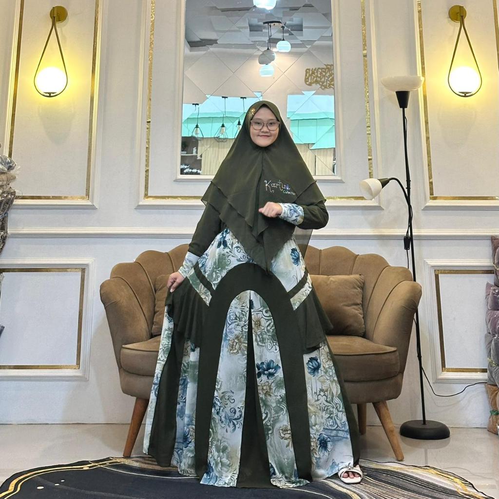 Gamis Ceruti Babydoll Motif Set Khimar Premium