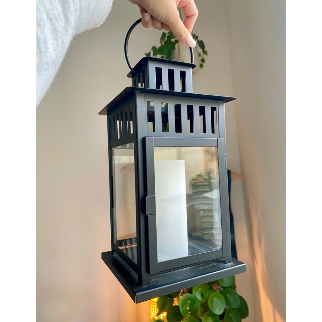 Lentera Tempat Lilin Besar Besi Kaca Branded Asli