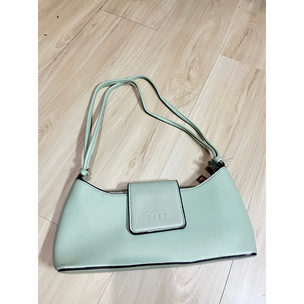 Tas Bahu Wanita ELLE Hijau Pastel Shoulder Bag Elegan Kulit Sintetis Kekinian (defect)