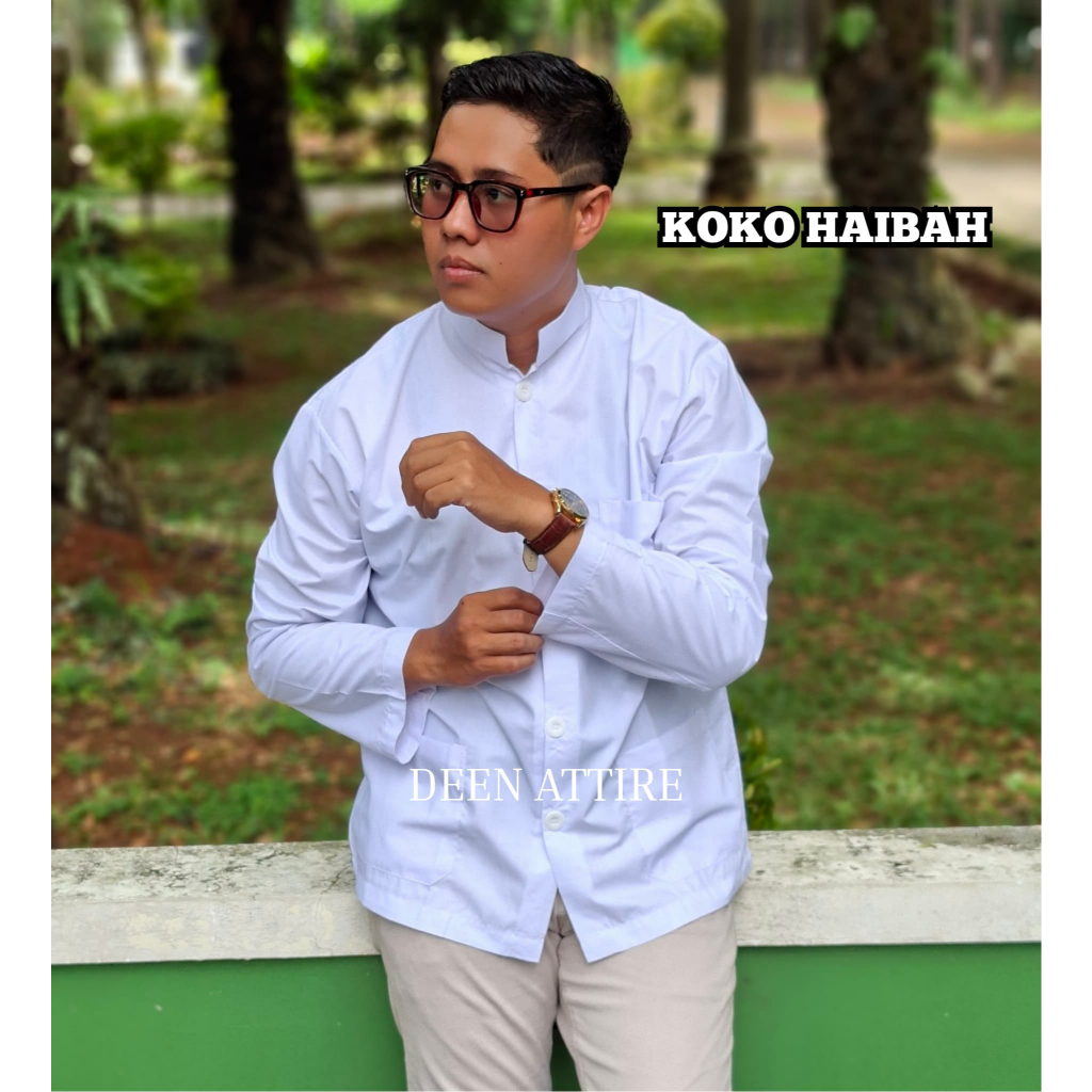 baju koko haibah pria dewasa polos lengan panjang Saku Depan Bawah Kerah Sanghai